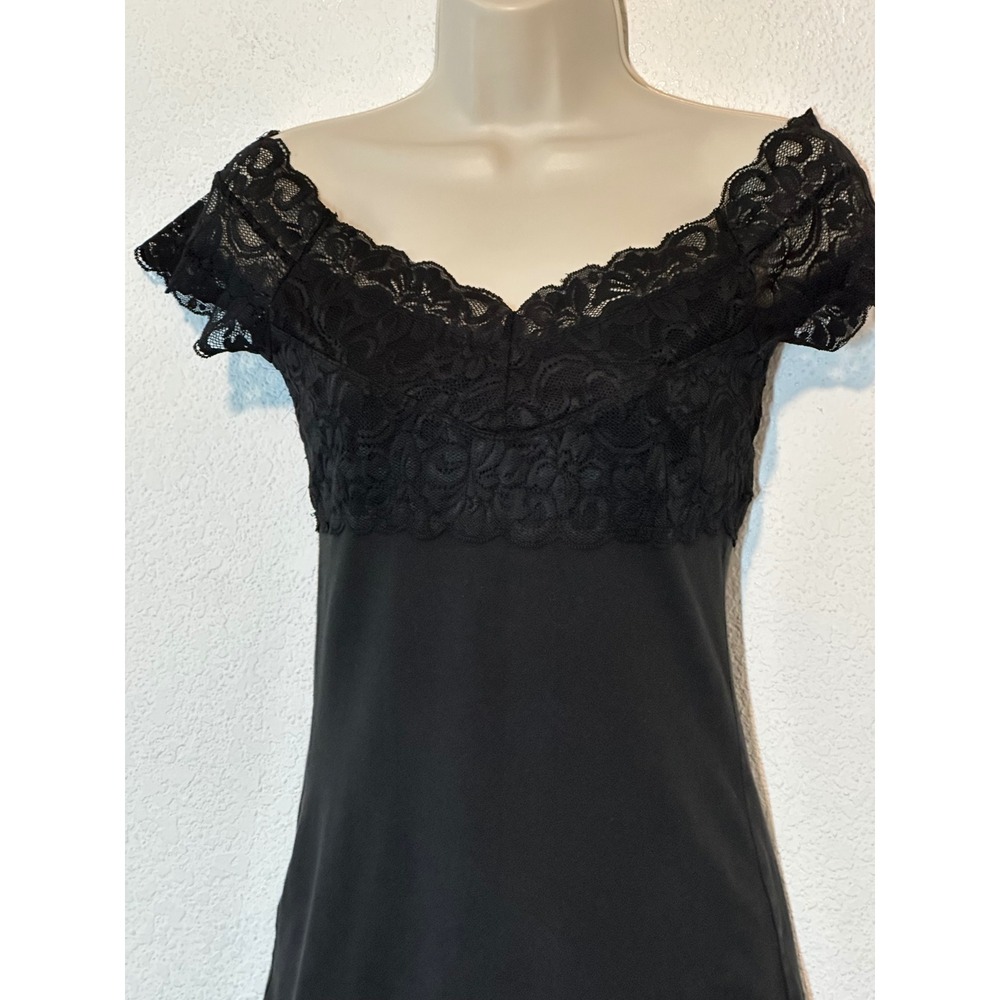 Y2K Eyeshadow Black Lace Off Shoulder Cap Sleeve Cotton Blend Top M Indie Sleaze